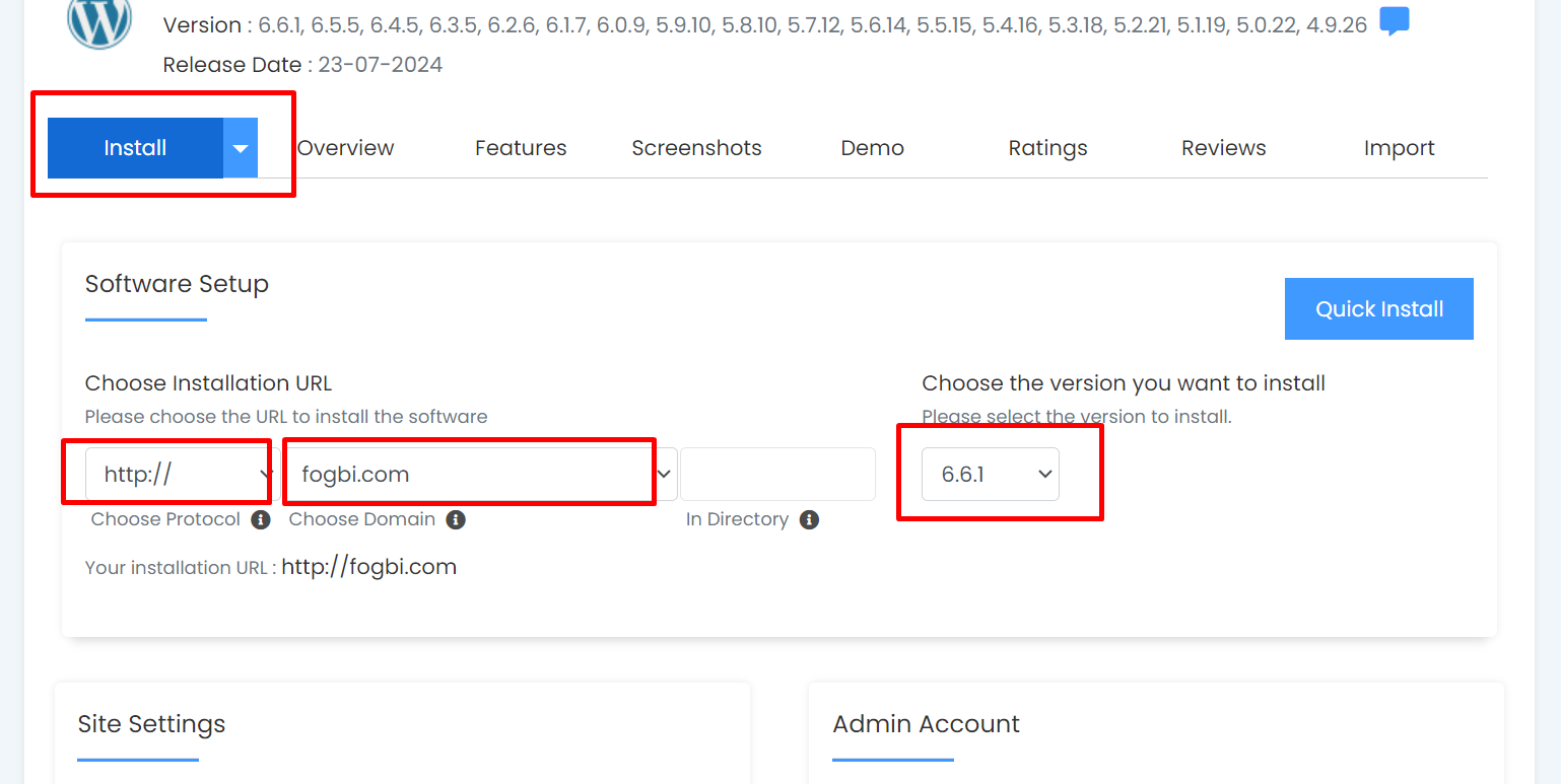 WordPress installation process